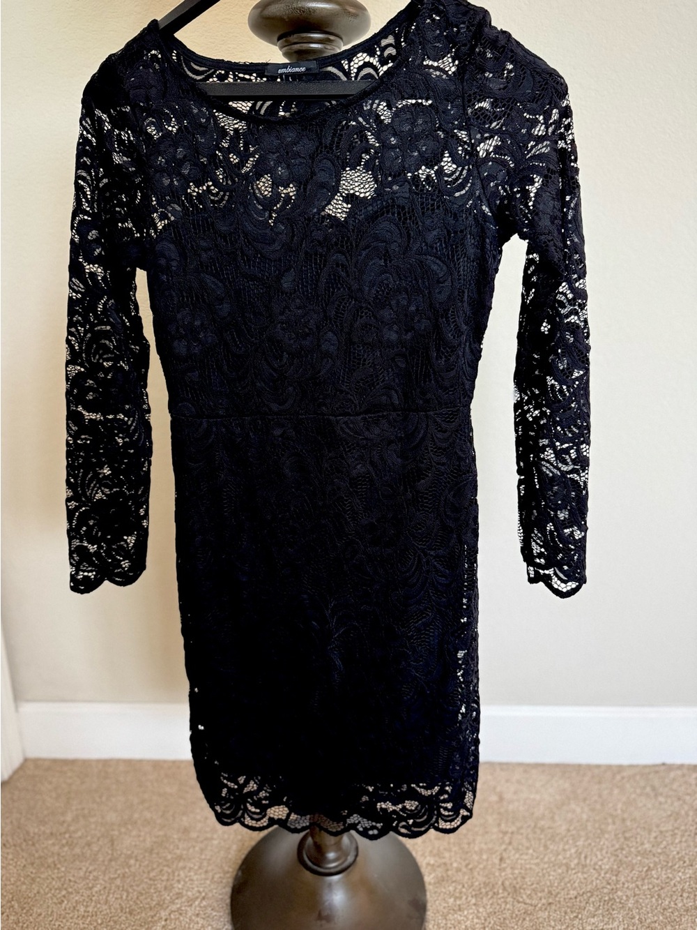 Ambiance Black Lace Long Sleeve Sheath Dress ready for a fun day or night